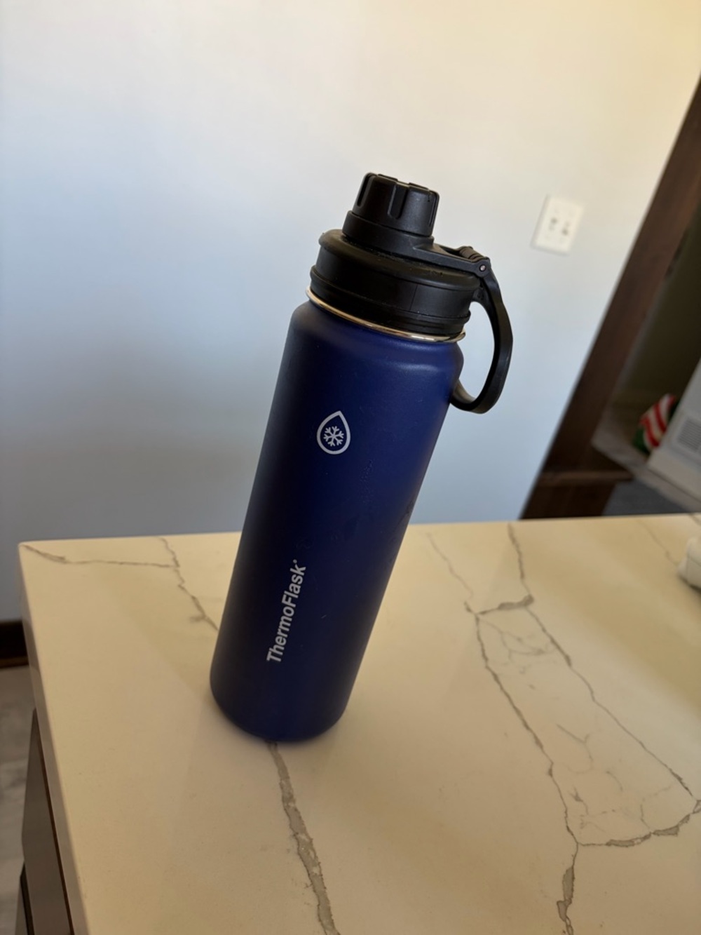 ThermoFlask Navy Stainless Water Bottle with Black Lid